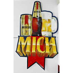 MICHELOB Beer Bottle, Mug & Can shaped Advertising Metal Tin Sign 22" x 34" MICH